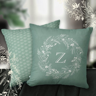 Cojín Decorativo Círculo botánico de hoja blanca letra Z