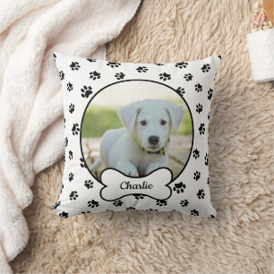 Cojín Decorativo Círculo de Fotos de Perro DIY Hueso de Nombre Huel