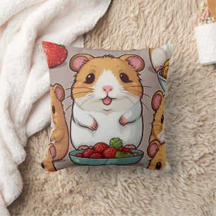 Cojín Decorativo Círculo de kawaii comiendo fresas