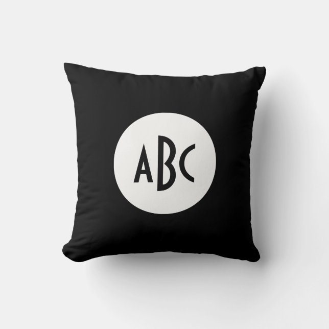 Cojín Decorativo Círculo de Monograma Blanco y Negro (Anverso)