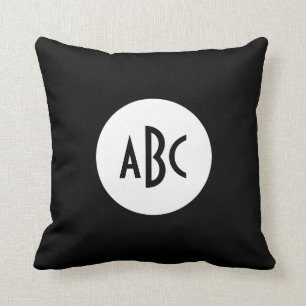 Cojín Decorativo Círculo de Monograma Blanco y Negro