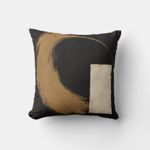 Cojín Decorativo Círculo de Pincelada Ocre Negro Abstracto