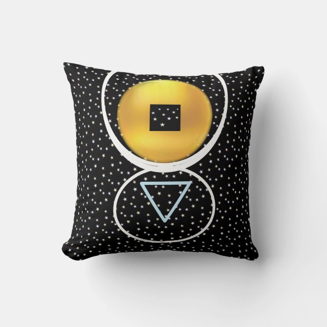 Cojín Decorativo Círculo Dorado Cuadrado Triángulo & Estrellas (Anverso)