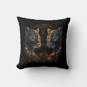 Cojín Decorativo Círculo felino artístico de gatos gemelos