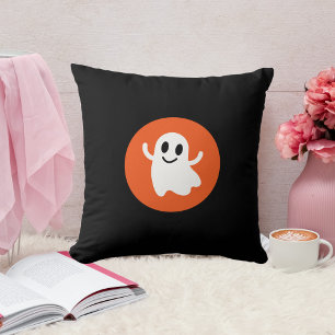 Cojín Decorativo Círculo Naranja agudo sonriendo fantasma de Hallow