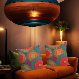 Cojín Decorativo Círculo rojo naranja azul verde exótico marroquí 