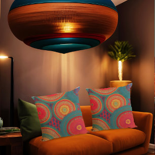 Cojín Decorativo Círculo rojo naranja azul verde exótico marroquí 