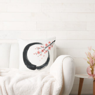 Cojín Decorativo Círculo Zen Enso Arte de Tinta Japonesa