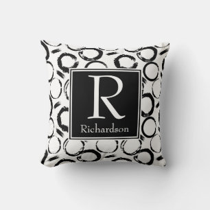 Cojín Decorativo Círculos abstractos monogramados en negro