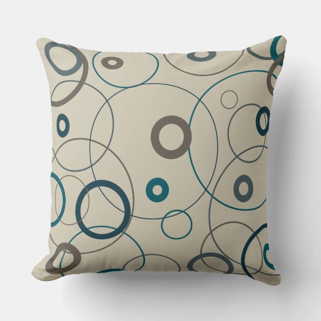 Cojín Decorativo Círculos azul y gris de pavo real (Anverso)