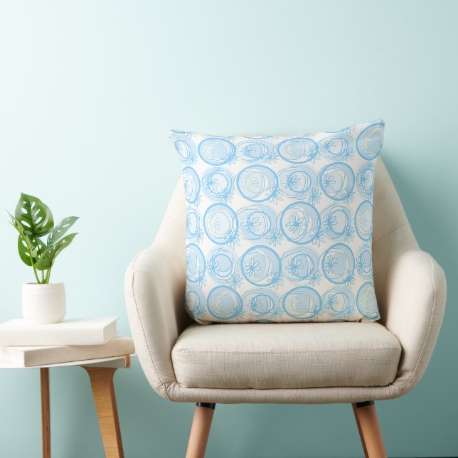 Cojín Decorativo Círculos de acento Fondo Flores Bebés Azul Blanco (Silla)