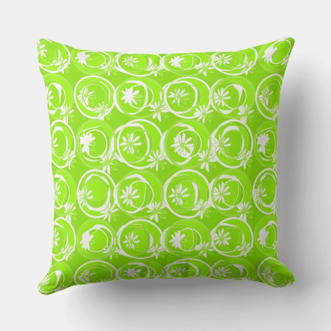 Cojín Decorativo Círculos de acento Fondo Flores Lime Verde (Reverso )