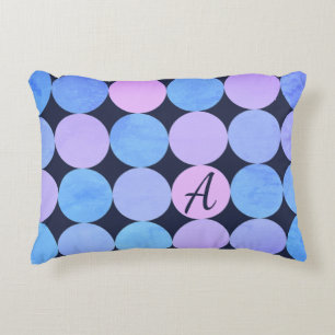 Cojín Decorativo Círculos de Monograma de Azul, Púrpura y Rosa
