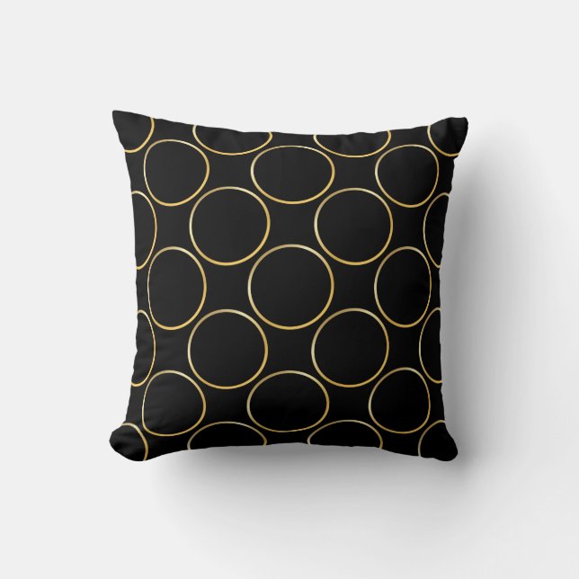 Cojín Decorativo Círculos de oro estampado moderno elegante negro t (Anverso)