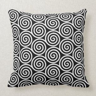 Cojín Decorativo Círculos elegantes abstractos en espiral en negro 