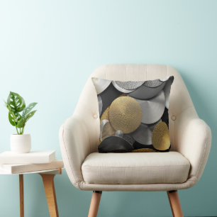 Cojín Decorativo Círculos geométricos modernos en oro y plata