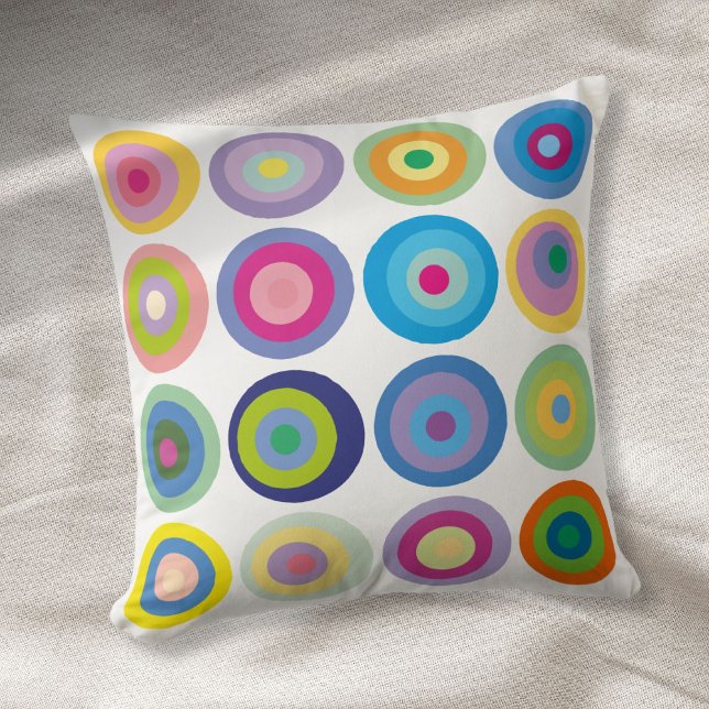Cojín Decorativo Círculos modernos de mediados del siglo (Modern Mid Century Circles Pattern Colorful Throw Pillow)