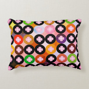 Cojín Decorativo Círculos Multicolores y Tréboles de Cuatro Hojas R