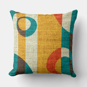 Cojín Decorativo Círculos Retro Coloridos Burlap Rústico Jute #2