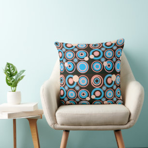 Cojín Decorativo Círculos retro Fiesta Coral Turquesa Negro