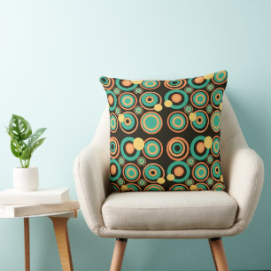Cojín Decorativo Círculos retro Fiesta Naranja negro Verde azulado