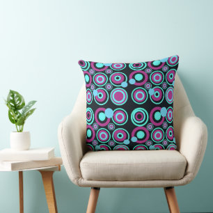 Cojín Decorativo Círculos retro Fiesta Turquoise Magenta Negro