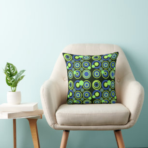 Cojín Decorativo Círculos retro Fiesta Verde Azul Negro