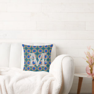 Cojín Decorativo Círculos retro Monograma Geométrico Nombre Peacock