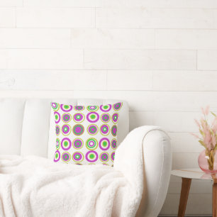 Cojín Decorativo Círculos Retro Verde Magenta Sobre Blanco