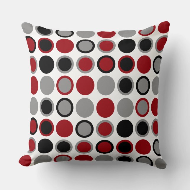 Cojín Decorativo Círculos rojos, negros y grises (Anverso)