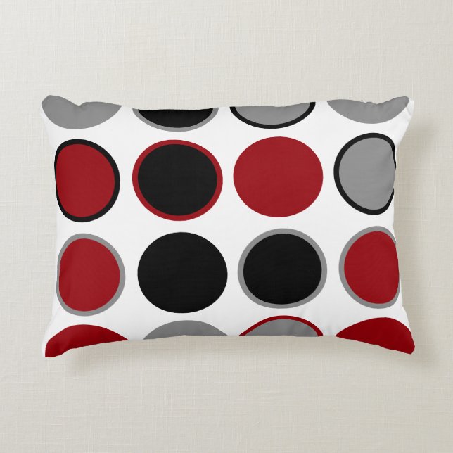Cojín Decorativo Círculos rojos, negros y grises (Anverso)