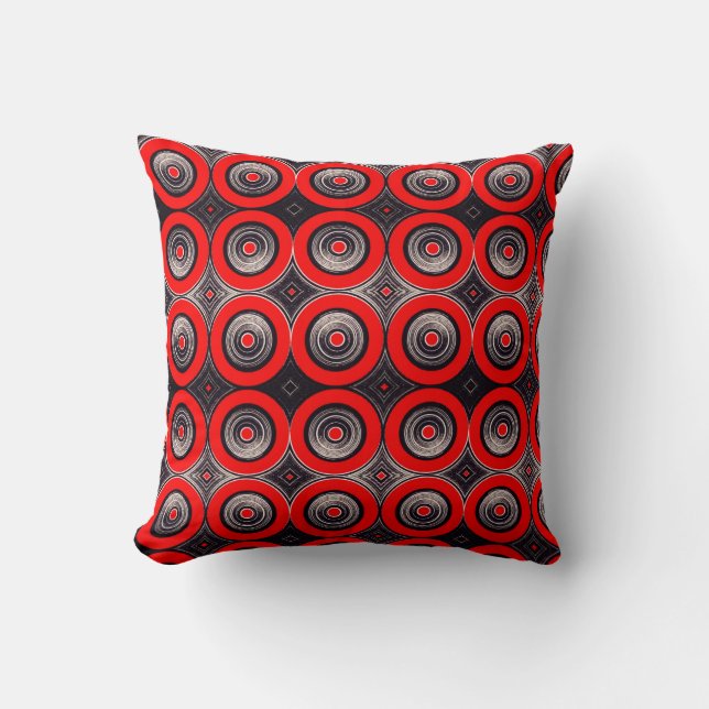Cojín Decorativo Circulos  Rojos y Negros - Throw Pillow (Anverso)