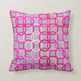 Cojín Decorativo Círculos, rosa, magenta y gris modernos de los