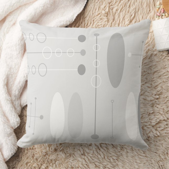 Cojín Decorativo Círculos y líneas de óvalo gris blanco de mediados (Manta)