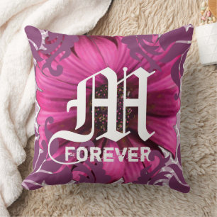 Cojín Decorativo Ciruela personalizada Gerber Daisy Monograma Fecha