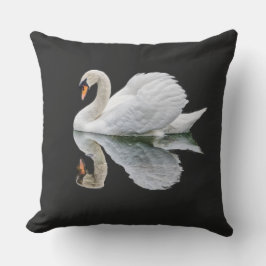 Cojín Decorativo cisne blanco sobre fondo negro