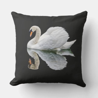 Cojín Decorativo cisne blanco sobre fondo negro