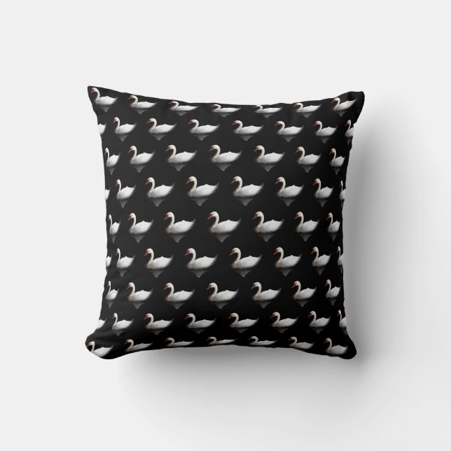 Cojín Decorativo cisne blanco sobre negro (Anverso)