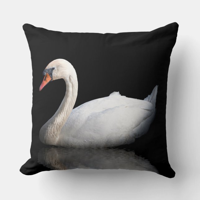 Cojín Decorativo cisne blanco sobre negro (Anverso)