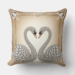 Cojín Decorativo Cisne Boda Corazón Amor Oro Y Cristal