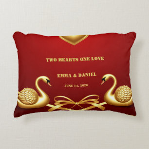 Cojín Decorativo Cisne de Boda de Oro Rojo Decoración para Pareja �