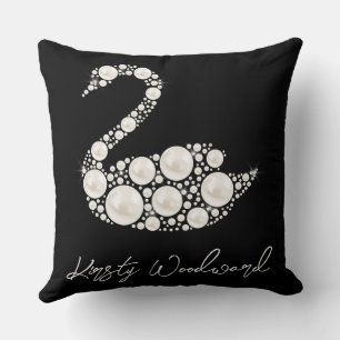 Cojín Decorativo Cisne de perla blanca elegante sobre fondo negro