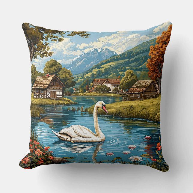 Cojín Decorativo Cisne en el lago (Anverso)