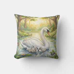 Cojín Decorativo Cisne lindo y bebés Animales de río y lago