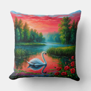 Cojín Decorativo Cisne Majestuoso Deslizándose en un Lago Sereno