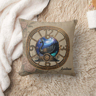 Cojín Decorativo cisne negro de vapor con relojes y marchas.