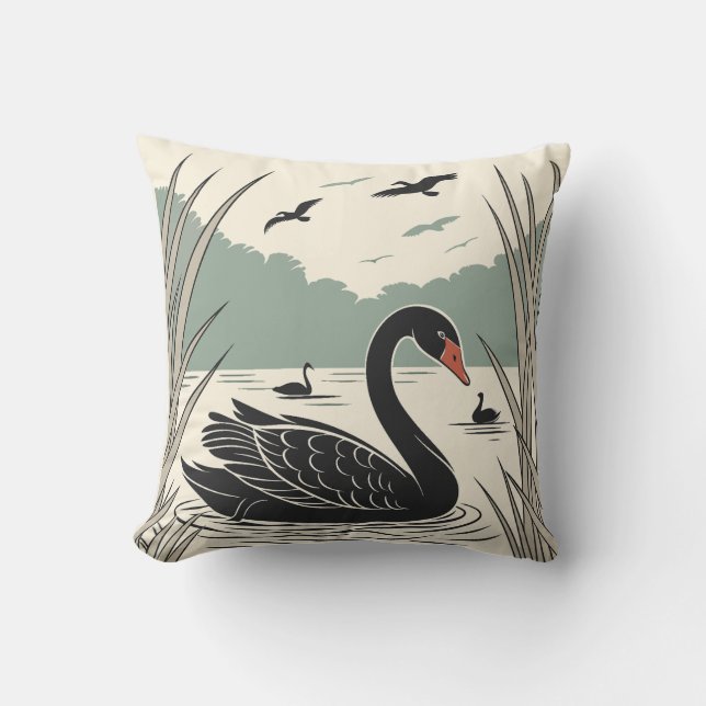 Cojín Decorativo Cisne negro elegante (Anverso)