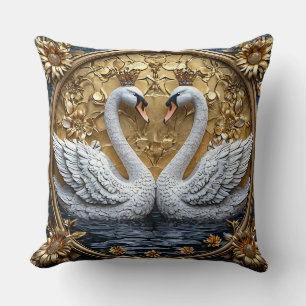 Cojín Decorativo Cisne Real Coronado Dorado Elegante Romántico