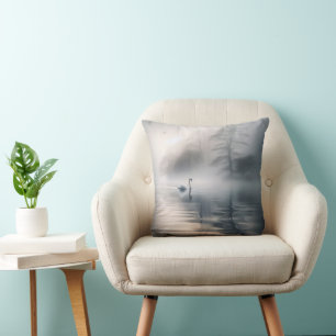 Cojín Decorativo Cisne Solitario En Lago Misty