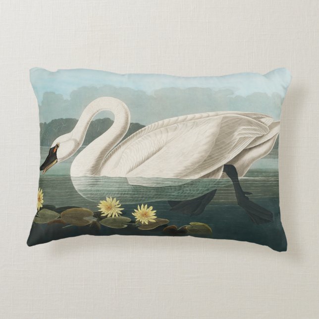 Cojín Decorativo cisnes de agua blanca de cisne audubon (Reverso)